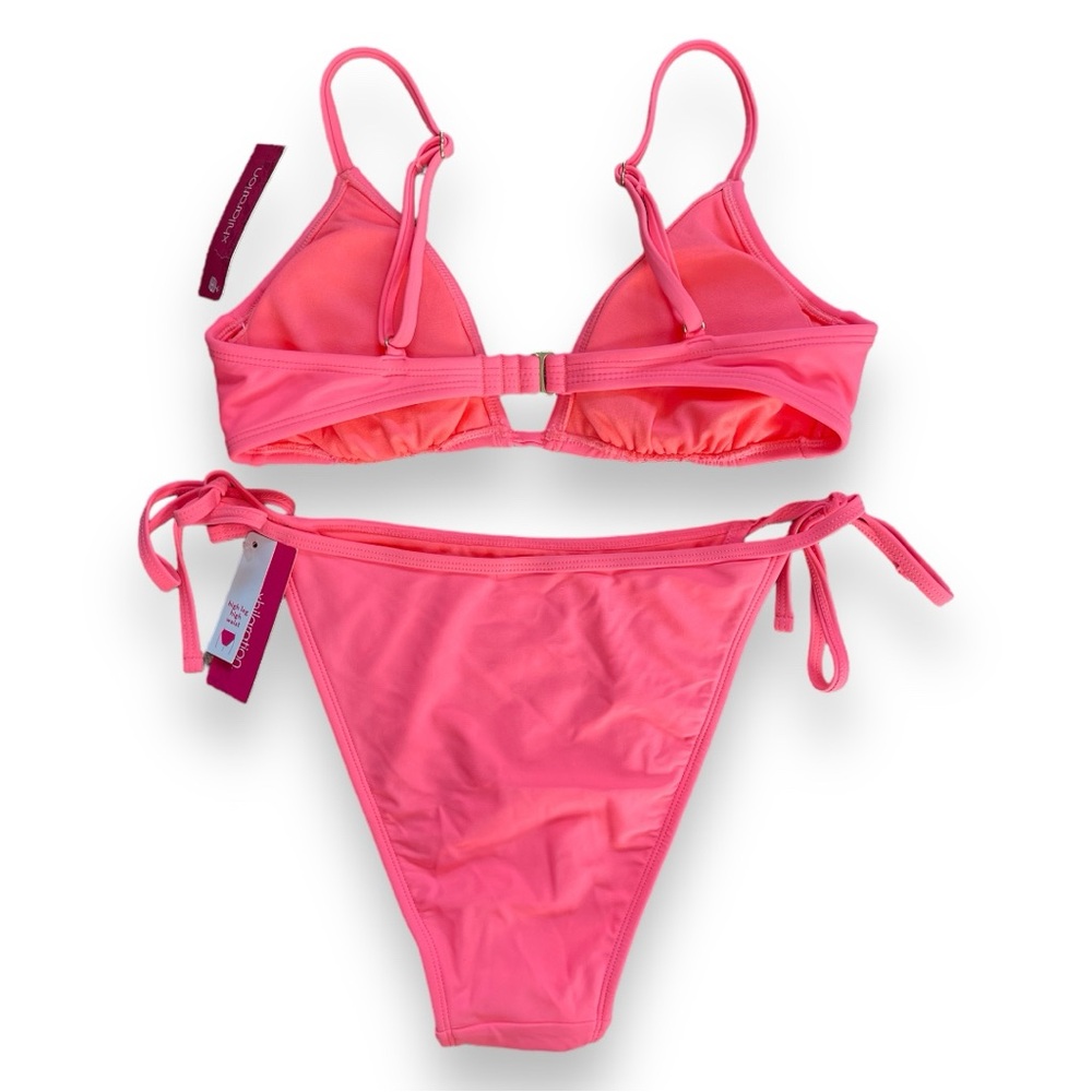 Xhilaration Bright Coral Classic Triangle High Waist High Cut Leg Bikini Set - Picture 4 of 6